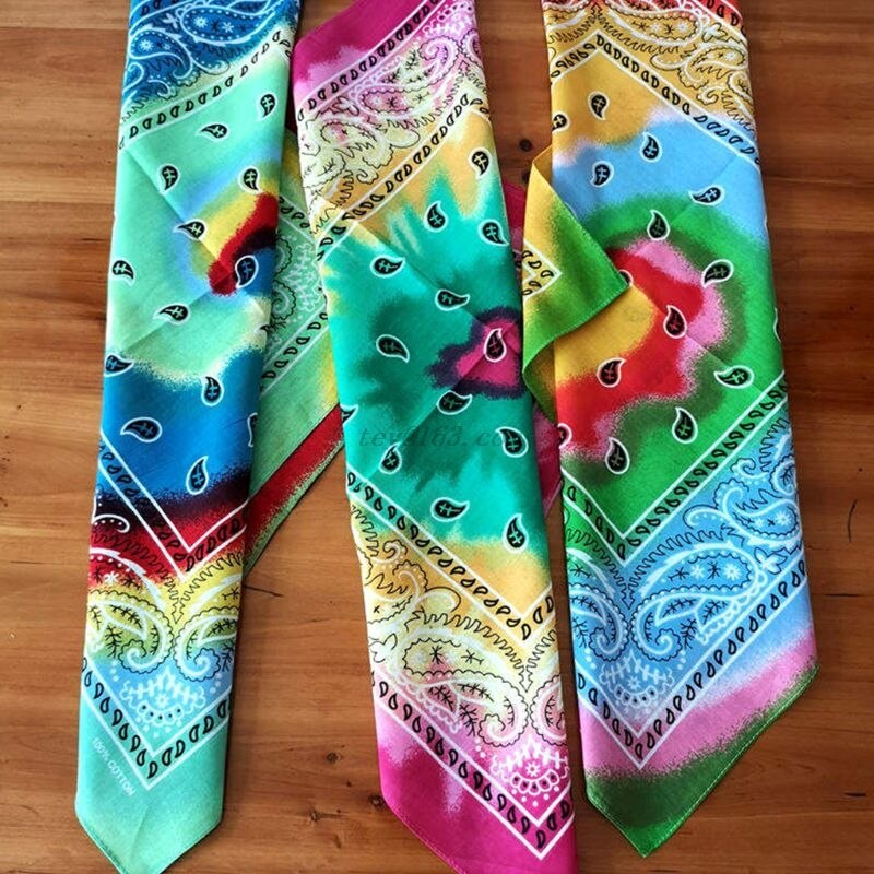 Multicolor Cotton Tie Dye Bandana Head Wraps Rainbow Swirl Paisley Floral Print Square Scarf Women Men Neck Wrist Band