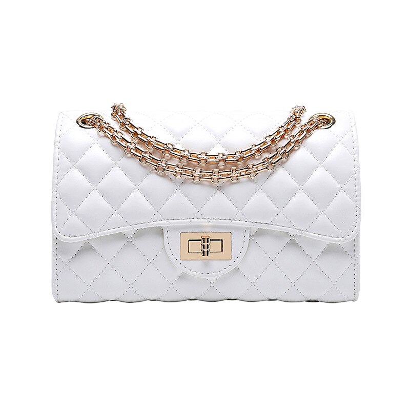 European and American casual tide chain Lingge ladies bag wild shoulder messenger bag small square bag: Light golden white / 28X9X18CM