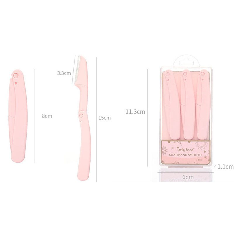 3 Pcs Set Eyebrow Trimmers Foldable Pink Purple Face Razor Hair Remover Scraping Eyebrow Shaver Portable Women Beauty Tools