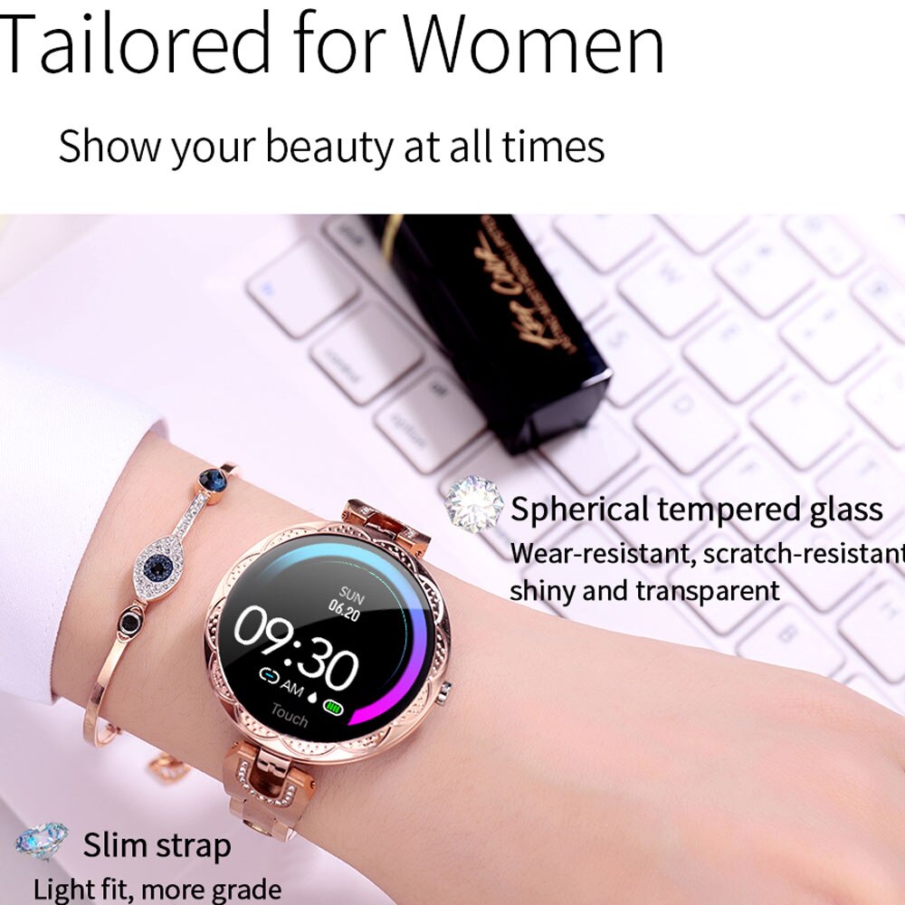 Damen-smartwatch  ak15, luxuriöses smart-armband mit herzfrequenzmessung, wasserdichtem fitness-tracker für android- und ios-smartphones (  h8 kw10 w8er-pack)