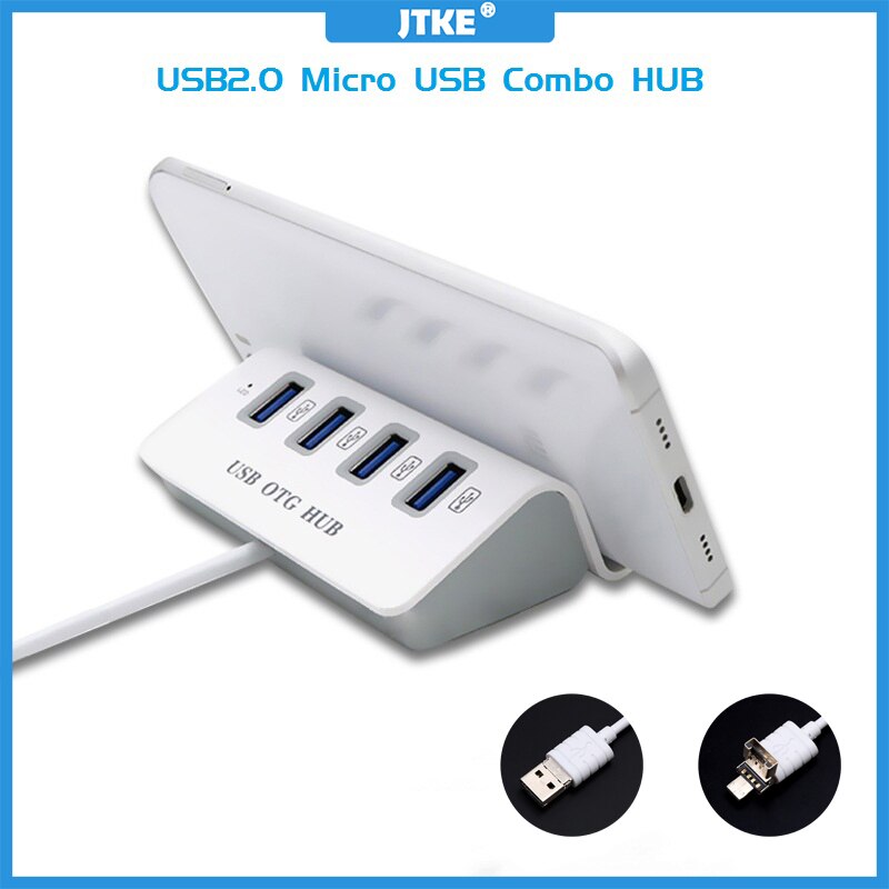 JTKE-Hub Micro USB 3 en 1 de 4 puertos, Hub OTG de alta velocidad, Multi USB 3 0 divisor para Windows Tablet Smartphone PC con soporte para teléfono