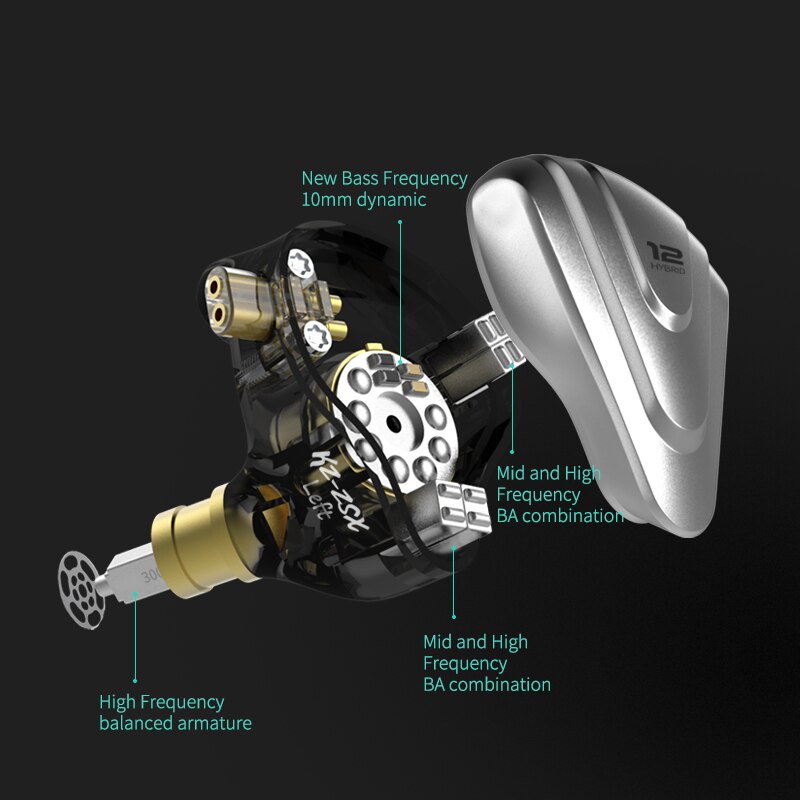KZ ZSX Hybride In-Ear Koptelefoon - 5BA+1DD Drivers, HIFI Bass, Noise Cancelling Oordopjes, Vervangbare Kabel