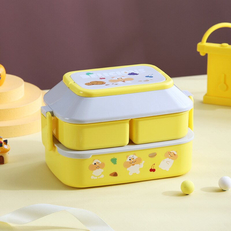 Portable Lunch Box For Girls School Kids Plastic Picnic Bento Box Microwave Food Box With Compartments Storage Containers: Yellow 18x10.5x11cm