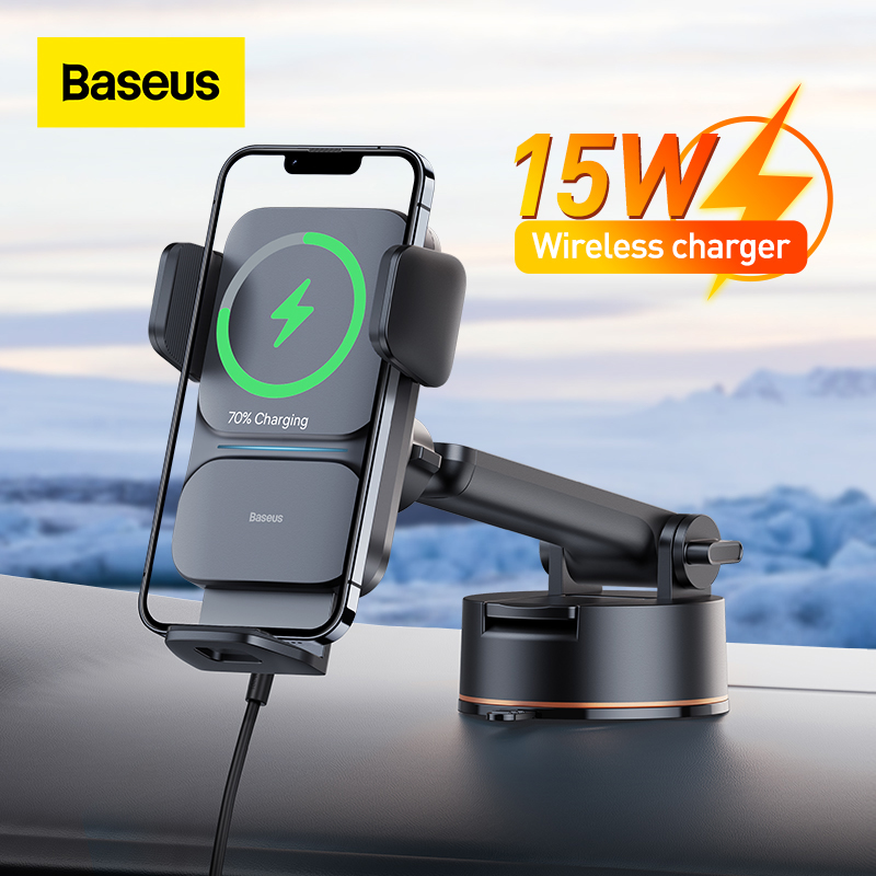Baseus Auto Telefoon Oplader Stand 15W Draadloze Opladen Mount Voor Iphone Samsung Mobilephone Lading Houder Auto Air Vent Ondersteuning
