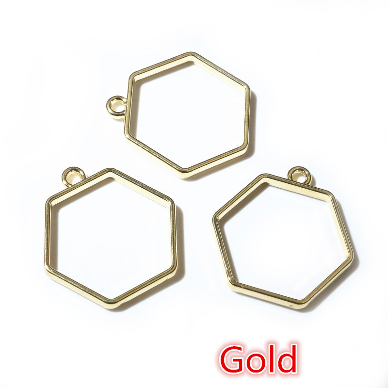 10 unidades, bandeja colgante de resina epoxi hexagonal de 29x28mm con marco metálico hueco de aleación de Zinc para accesorios de fabricación de joyas DIY: orange