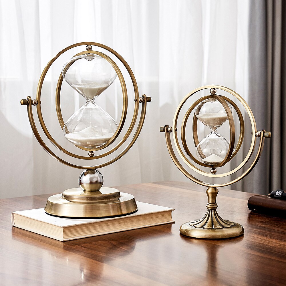 European Retro Globe Hourglass Sand Timer Metal Hour Glass 15/30 Minutes Time Hourglass Clock Household Items Desktop Decoration
