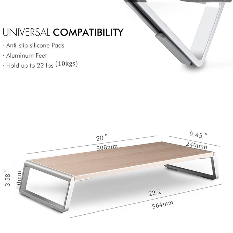 General Metal Feet Monitor Stand Riser Notebook Laptop Support Monitor Holder for Computer Laptop iMac TV LCD Display Printer: Birch Color