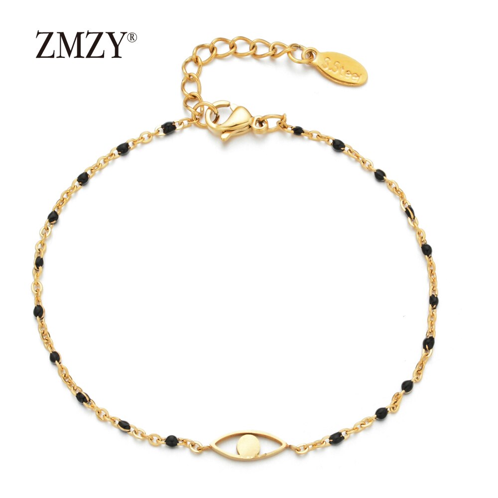 ZMZY Bohemian Trendy Turkse Evil Eye Armband Rvs Gouden Ketting Armband Verstelbare Vrouwelijke Bruiloft Sieraden: black