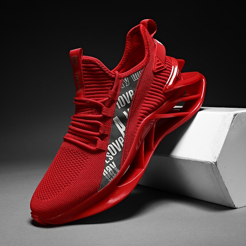 Løbesko til mænd blade stødsikre snøresportssko behagelige jogging sneakers dæmpende sneakers: Rød / 10