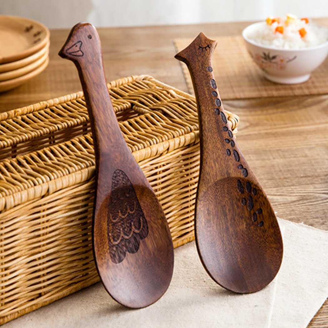 Cuchara de madera para arroz, utensilio de cocina tallado de madera, pato, pescado, arroz, cuchara de paleta, cuchara para sopa, cucharillas antiadherentes