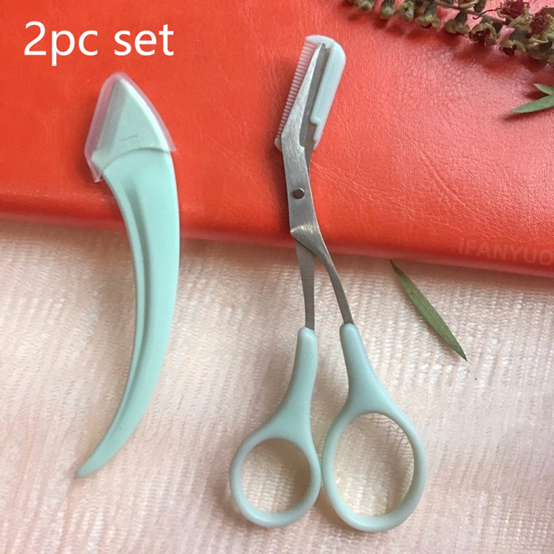 Maquinilla de afeitar para cejas, tijeras recortadoras de cejas, productos de belleza para mujeres, tijeras para cejas con peine, herramientas de maquillaje de belleza de acero inoxidable: Negro y plata