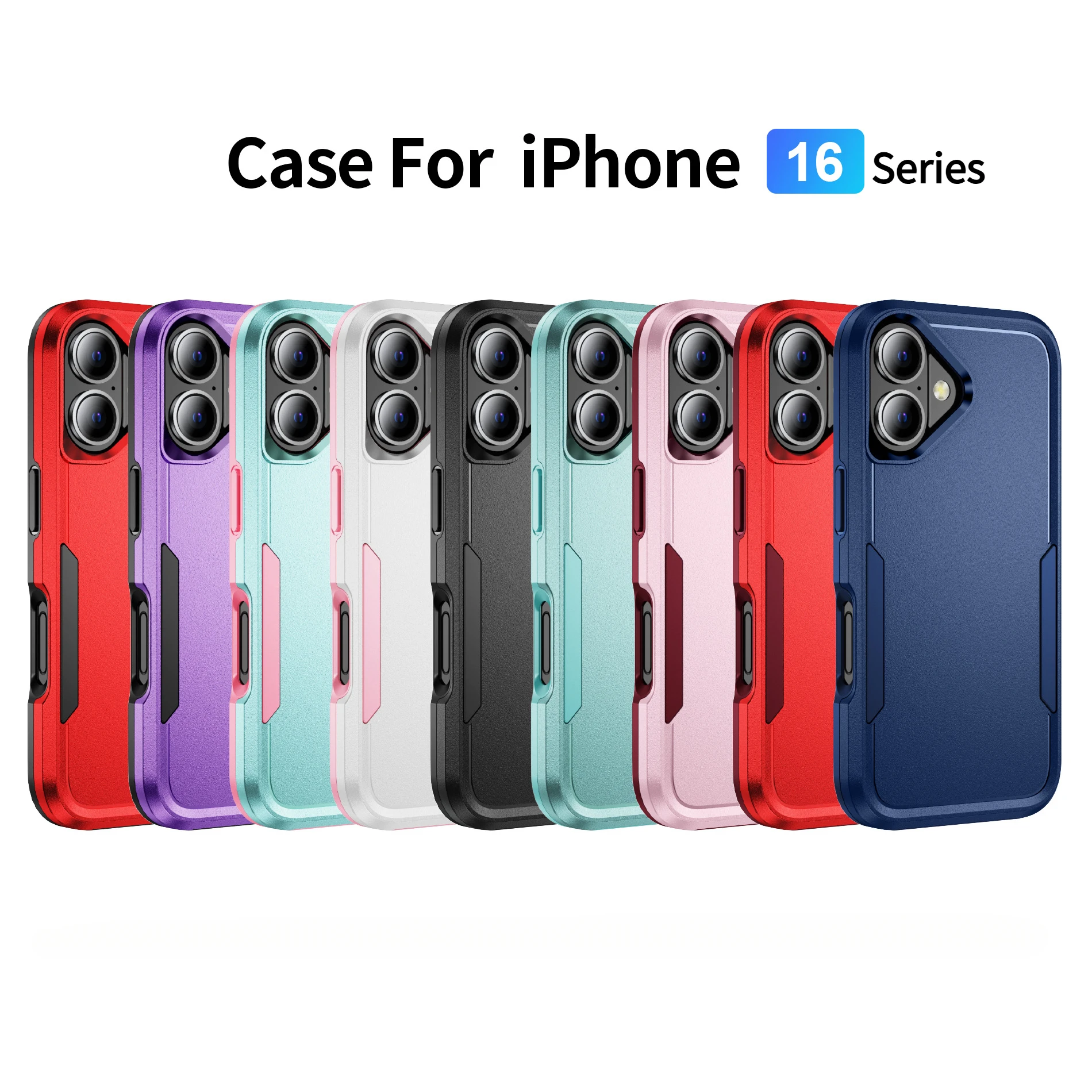 Kraftigt pansarskal till apple iphone 16 pro max 16 pro 16 plus 16 stötsäkert fallskyddande hårt skyddsfodral telefontillbehör