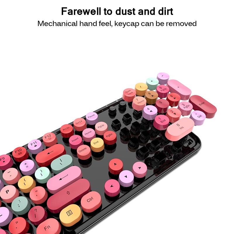 Spil tastatur og mus sæt 4 farver blandet farve 2.4 ghz trådløs vintage universal desktop tastatur og mus kit til pige
