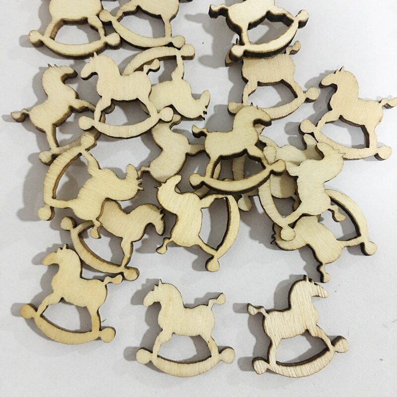 50pcs Natural Wood Christmas Ornaments Pendant Hanging Reindeer Tree Snowflakes Xmas Year Decor Home Decoration 62854: C