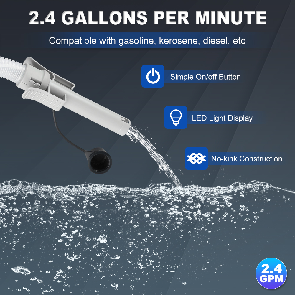 2,4 gpm 51 "Schlauch transfer pumpe Kraftstoff förder pumpe mit Auto-Stop-Sensor Batterie mit 4 Tank adapter tragbare Flüssigkeits pumpe