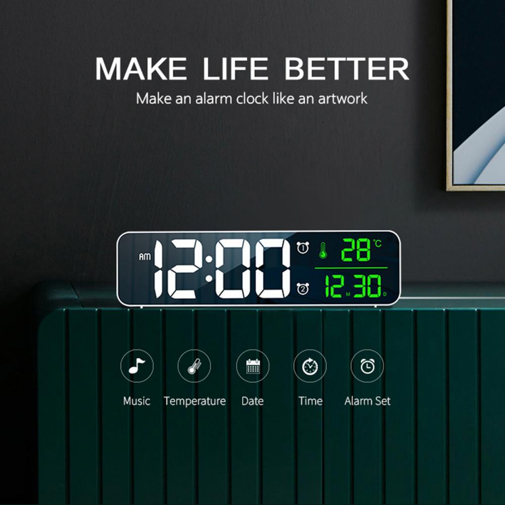 Reloj despertador Digital LED con pantalla grande, cronómetro luminoso de escritorio, pantalla de temperatura, con música