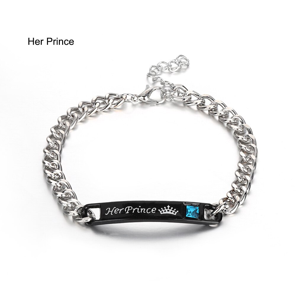 Un par de encantadoras pulseras a la para hombre y mujer, de Her King, su Reina, corona de cristal romántica, accesorios de , joyería de mano: Her Prince