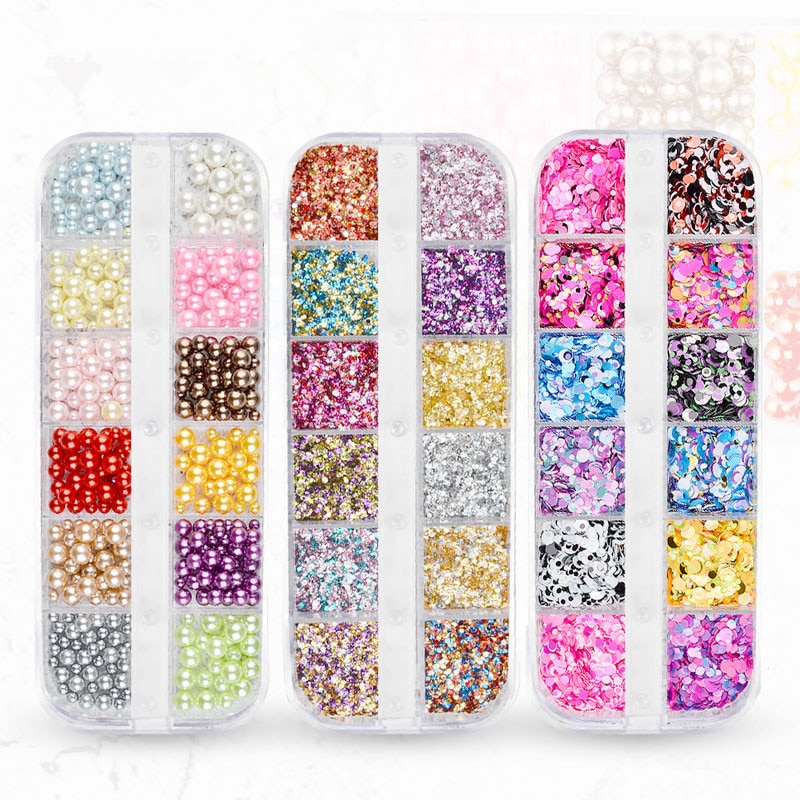 12 kleuren/set Shiny Ultradunne Gemengde Size Pailletten Nail Art Decoratie Glitter Vlokken 3D Accessoires Manicure Gereedschap