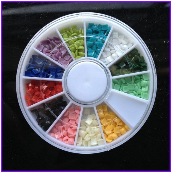 1X wiel nail art rhinestones arylic 3d 12 kleuren mix kleur glitter vierkante edelstenen nail decal AA005