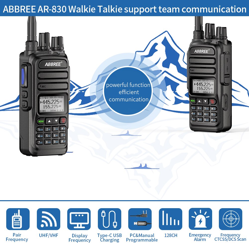 ABBREE-walkie-talkie AR-830, banda de aire de 136-520MHz, frecuencia de copia inalámbrica, soporte tipo C, Radio bidireccional Amateur