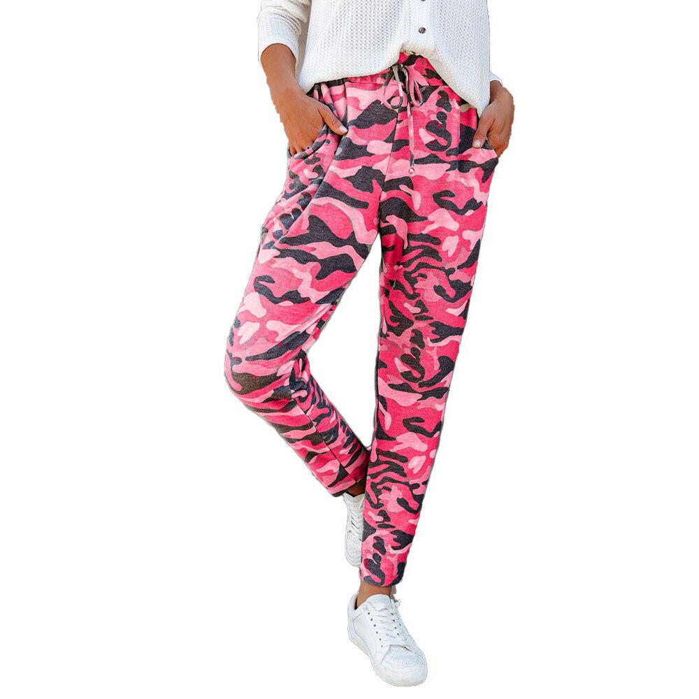 Pantalones para correr con estampado de camuflaje para mujer, pantalón largo con cintura elástica y cordones, con bolsillos, ropa deportiva informal para correr y Fitness