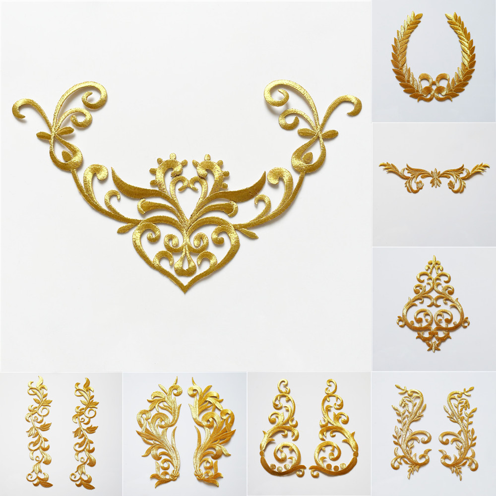 Apliques de flores barrocas bordados en oro y plata, parche para coser para boda, vestido de novia, ropa, tela, decoración de vestido, manualidades DIY