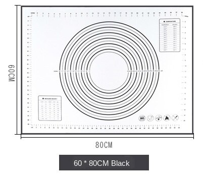 Silicone Baking Mat Kneading Mat Pizza Dough Maker Pastry Kitchen Gadgets Cooking Tools Utensils Bakeware Kneading Accessories: Black 80x60CM