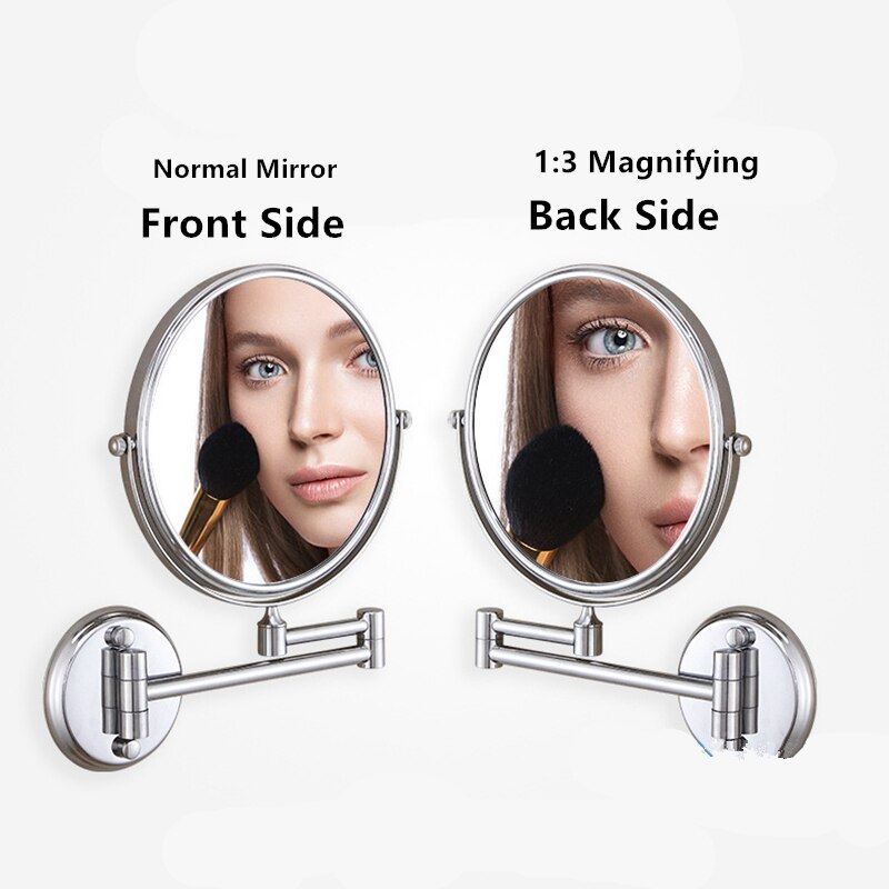 Gratis-ponsen Muur gemonteerde 360 ° Draaibare 2-gezicht Koperen Badkamer Beauty Make-Up Spiegel Vouwen Thuis Terug vergrootglas Spiegel