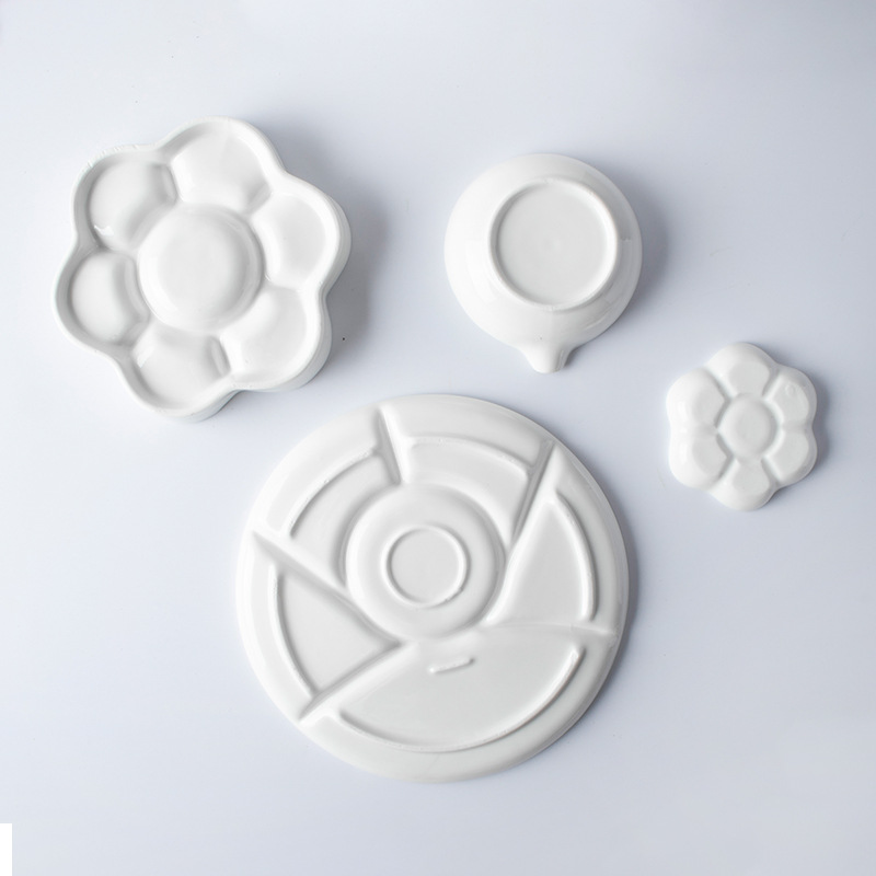 2 Piece Simple Ceramic Multi-grid Palette Watercolor Painting White Porcelain Color Palette Art Supplies