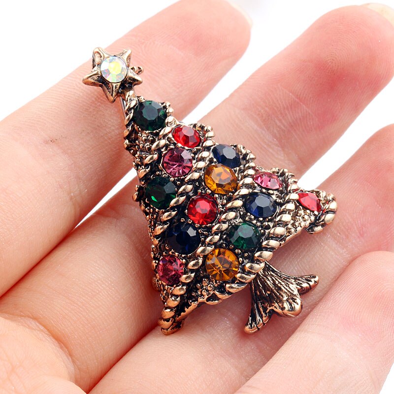 Kristall Weihnachten Baum Brosche Stifte Hochzeit Kragen Clip Schal Schnalle Zubehör Schmuck Broschen Beste Für Frauen
