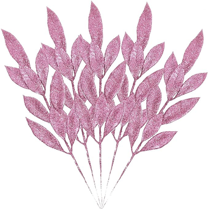 Weiße Weihnachts-Glitzerblätter, 34 cm, künstliche Weihnachtsbaumzweige für Weihnachtsbaum, Heimdekoration, DIY-Kranz, Basteln,: Olive