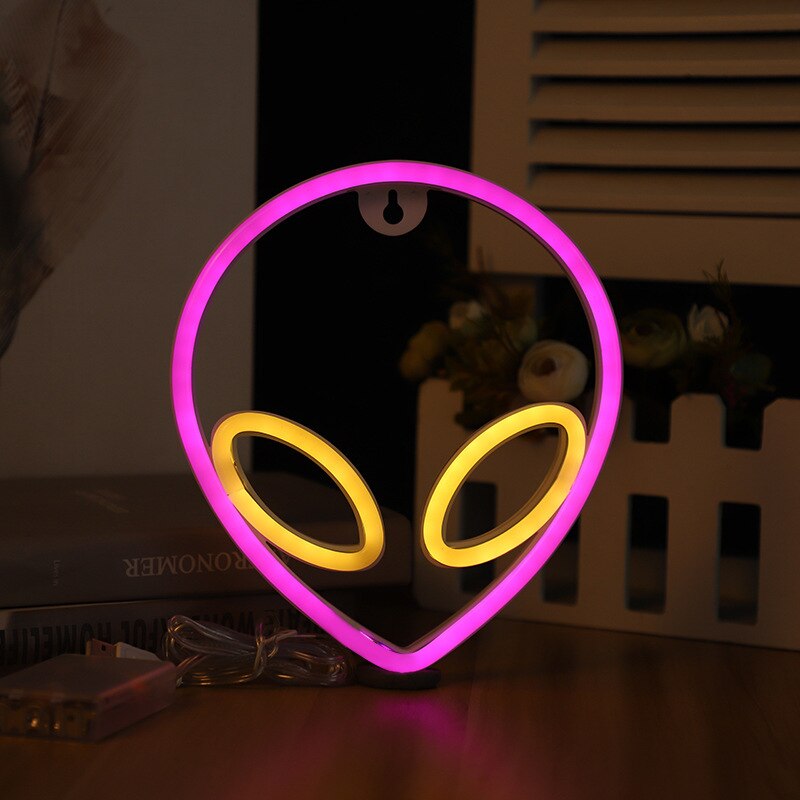 Neon Sign Alien Gezicht Vormige Muur Opknoping Verlichting Voor Thuis Kinderkamer Saucerman Nacht Lampen Xmas Party Art decor: natuurlijk licht