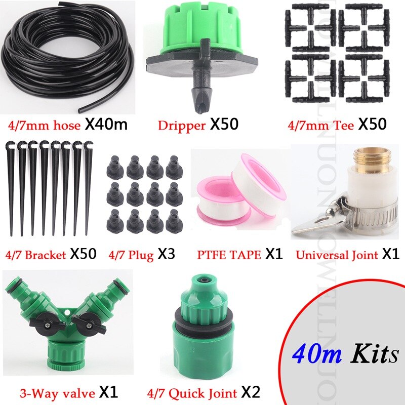 10~50m Garden Water Irrigation System Adjustable Dripper Emitters Flower Pot Watering Kits Plant Micro Drip Irrigation System: 40m Green Kits