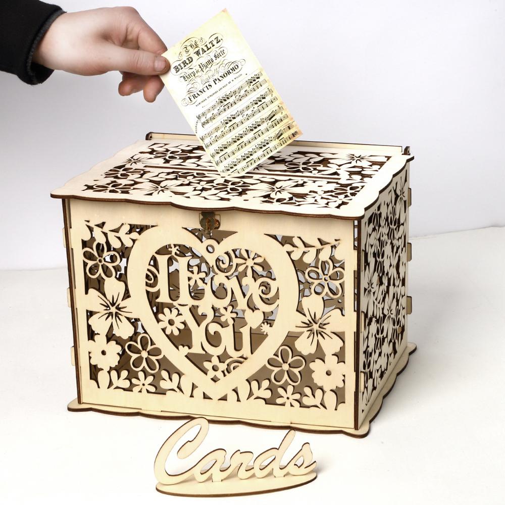DIY houten Mr & Mrs bruiloft benodigdheden bloemen kaart doos Teken in doos houten I Love You wedding party