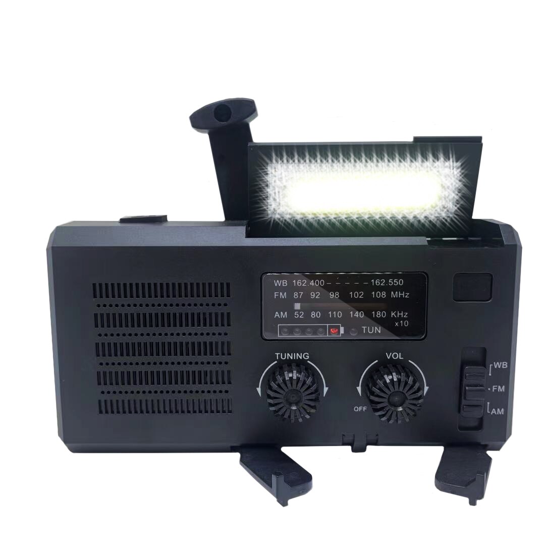 Emergency Solar Power Hand Crank Dynamo Generator 4000Mah Telefoon Oplader Bank Sos Am/Fm Noaa Weer Cob zaklamp Radio: BLACK