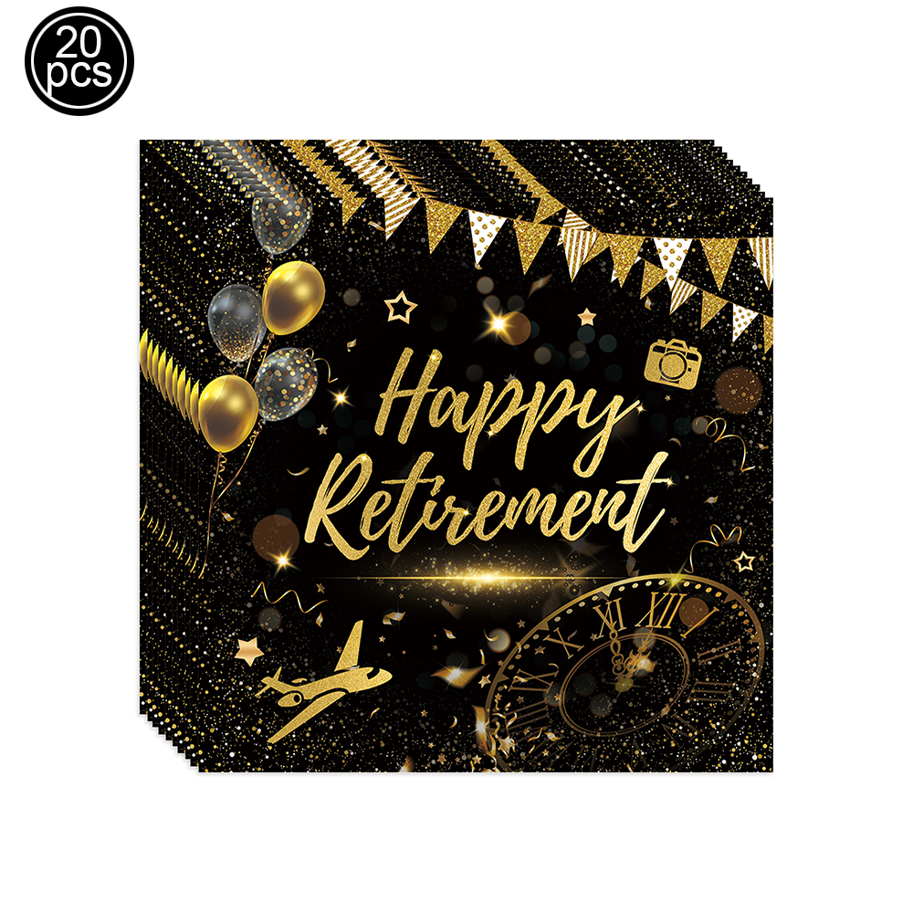 Retirement Party Decoration Black and Gold Plate Cup Napkin Retirement Table Decorations for Retirement Party Men and Women