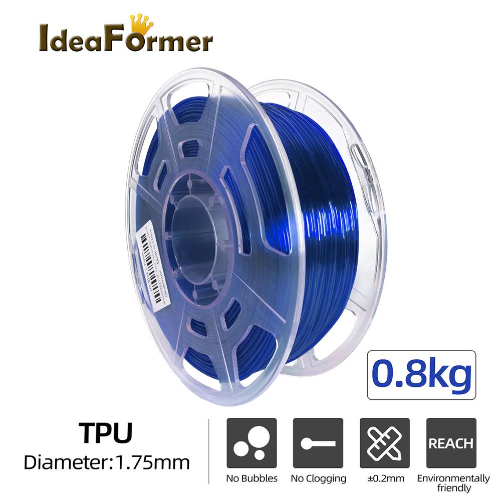 Idéformer tpu 0.8kg fleksibel 1.75mm filament printer glødetråd dimensionel nøjagtighed  +/-0.02mm til 3d trykmateriale plast: Blå