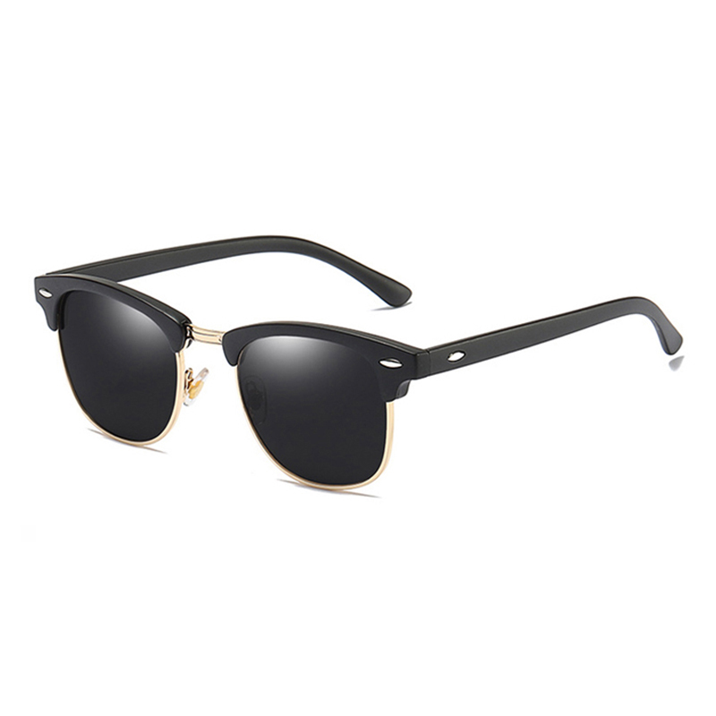 Gafas de sol polarizadas clásicas de medio marco para hombres y mujeres, gafas de sol cuadradas Retro con remaches, gafas de sol antideslumbrantes para conducir Vintage para hombre UV400: Castaño
