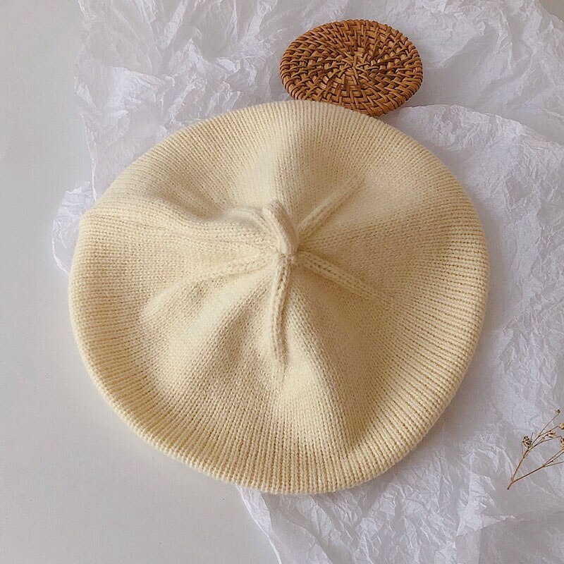 Gorros coreanos para bebé, Boina de Color sólido para niñas, Boina de punto Vintage para otoño e invierno, gorro de pintor artístico para niños: beige