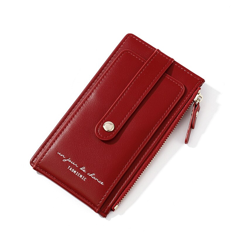 100% RFID Soft Leahter Wallet Women Many Card Holder Female Purses Theftproof Credit Card Wallet Ladies Zipper Coin Pocket: Wine Red