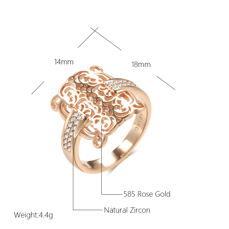 Kienl Trend 585 anillo grande cuadrado de Color oro rosa para mujer, anillo étnico de novia de Metal brillante con circonita Natural Vintage, joyería diaria