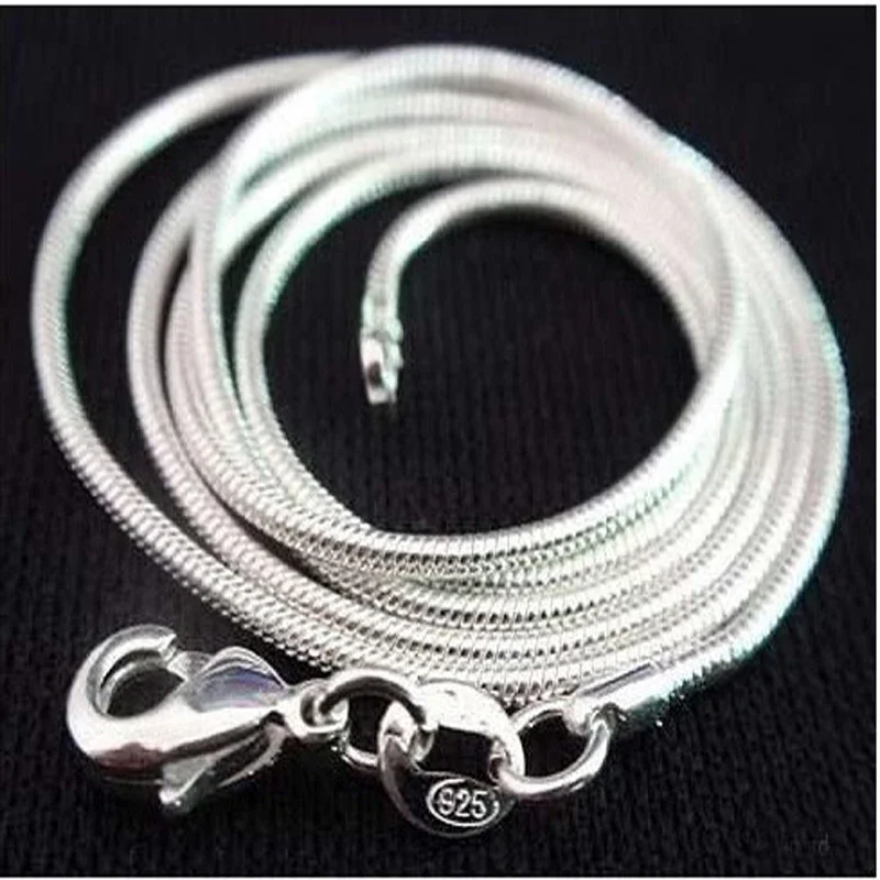 collar fino de plata de ley 925 para mujer, joyería de plata de , cadena de serpiente, collar de 1mm 16 18 20 22 24"