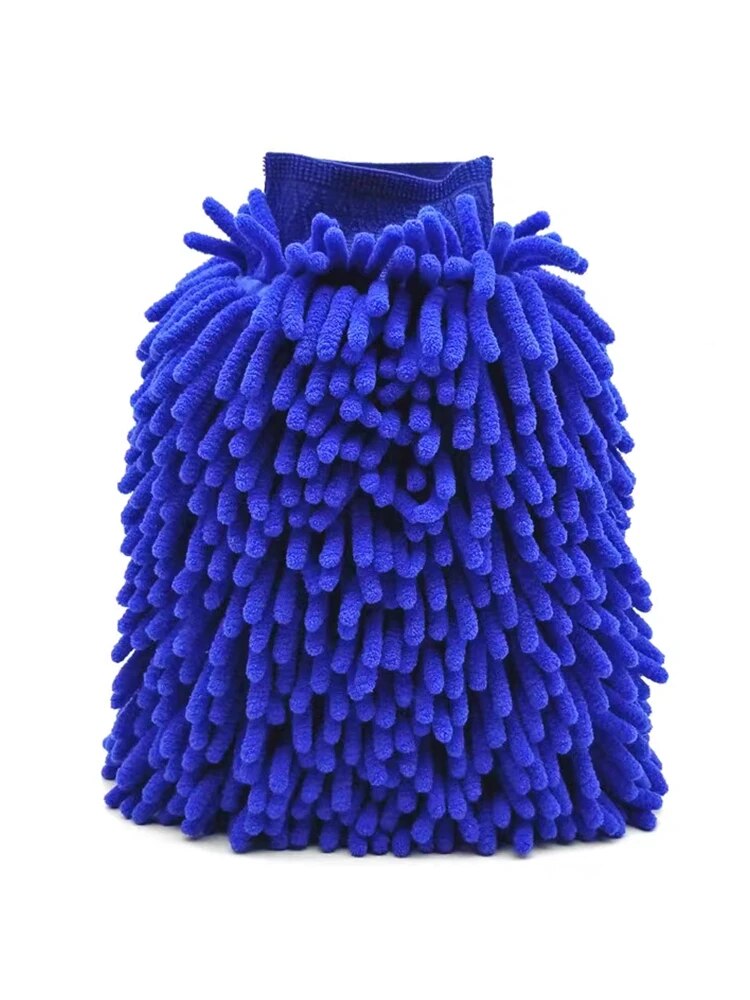 Guante de microfibra para lavado de coches, guantes de chenilla de doble cara para coche, esponja de lavado Ultra absorbente para coche, limpieza de microfibra sin arañazos para coche: Azul