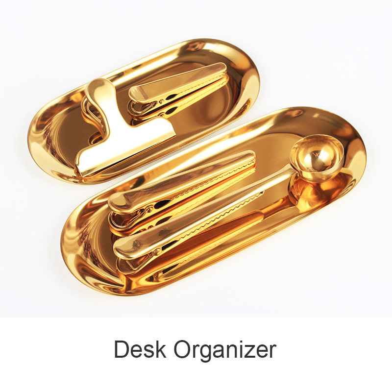 Nordisk stil papirvarer opbevaring guld sølvfarvet forfængelighed bakke skrivebord arrangør papirvarer holder kontor dekorative tilbehør leverancer