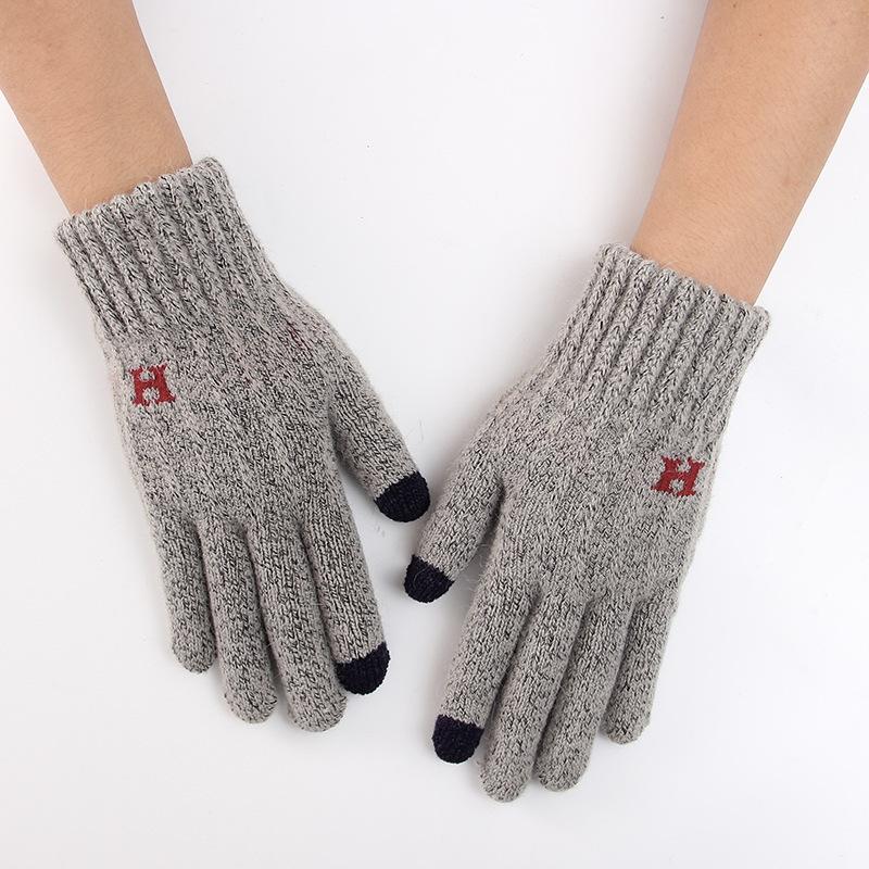 Guantes invierno guantes de pantalla táctil engrosada lana guantes lana tejidos de teléfono móvil juegos de aprendizaje en guantes de los hombres
