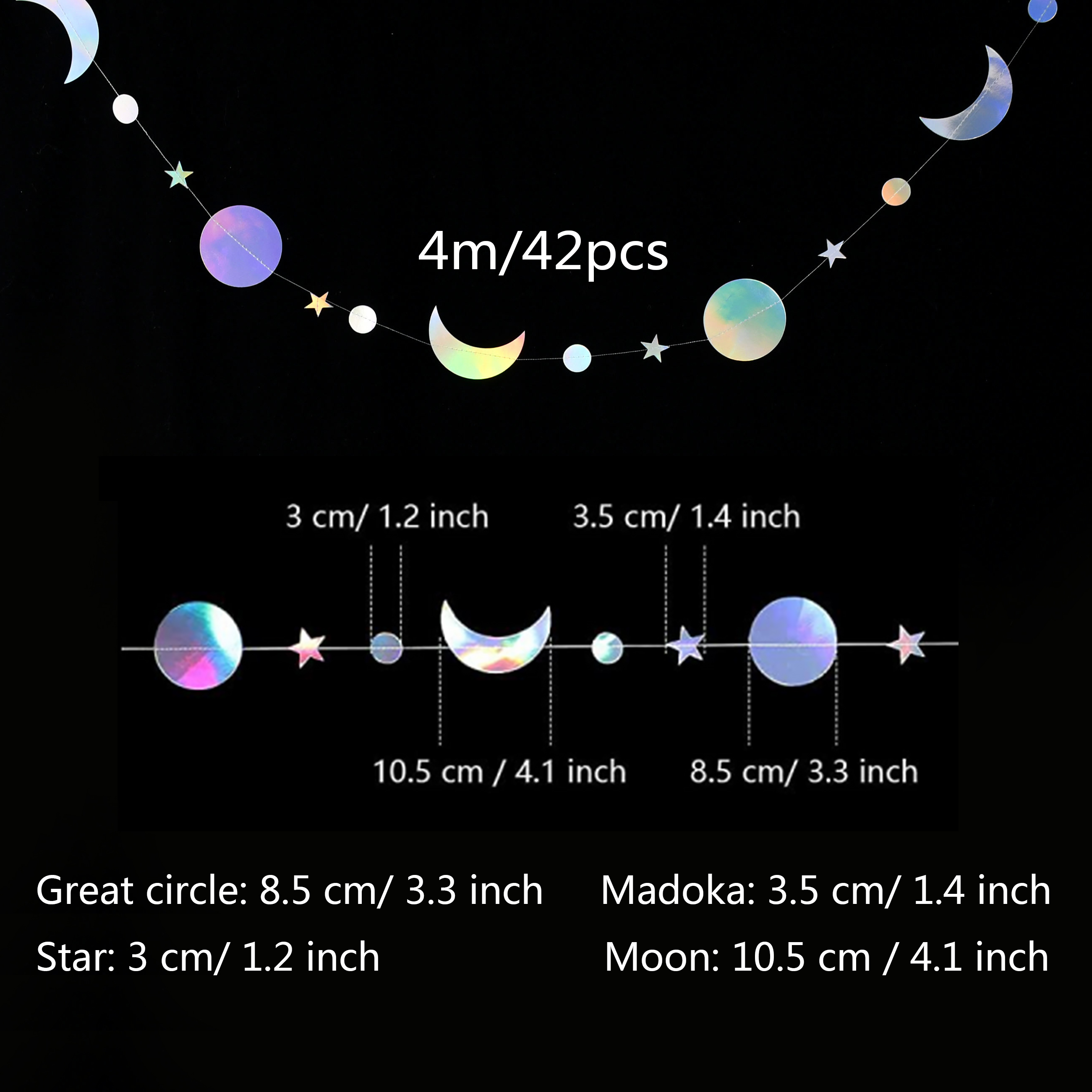 3.8-4.2m Gold Silver Paper Star Garland Banner for Birthday Wedding Decor Glitter Paper Hanging Ramadan Decoration: A01-4m