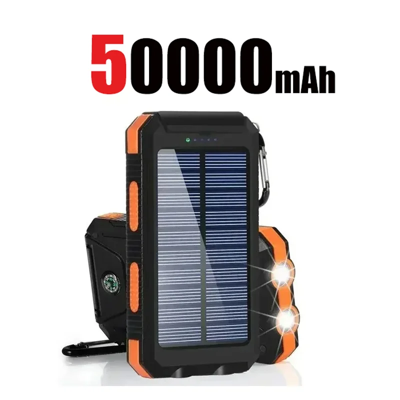 200000mAh Power Bank Fast Charging Outdoor Large Capacity External Battery Solar PowerBank Flashlight For iPhone Huawei Xiaomi: Orange