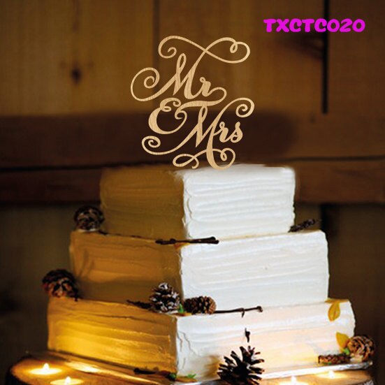 Mixed Style Wood Rustic Wedding Cake Topper Bride and Groom Silhouette , Mr & Mrs Topper for Wedding Decoration Anniversary