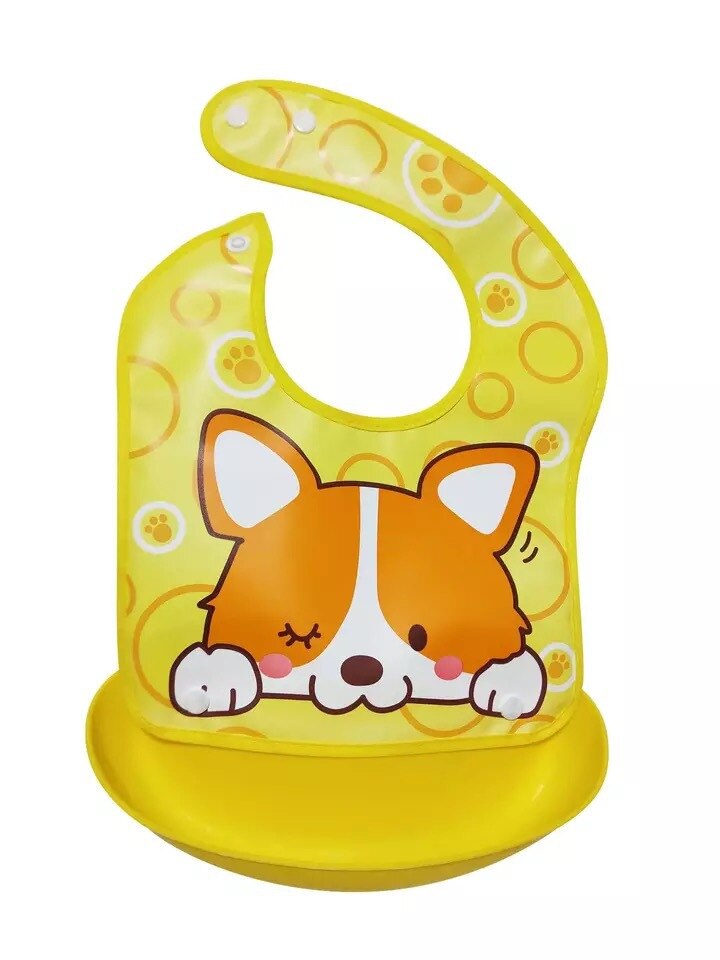 Cartoon Bib, Baby Eten Afneembare Rijst Zak, Kinderen Wegwerp Waterdicht En Vuil-Proof Siliconen Bib, speeksel Pocket: Yellow dog