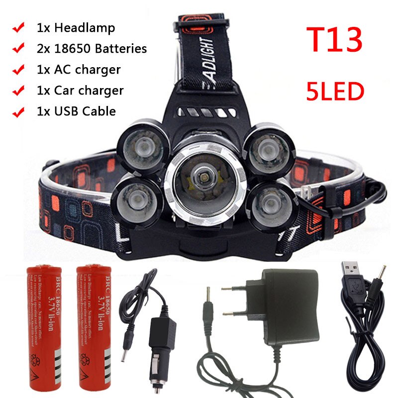 8000 Lumen Hight Power Licht 5 Led Koplamp Cree Xml T6 Led Head Lamp 18650 Oplaadbare Zaklamp Fakkel Lantaarn: Option B